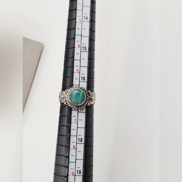 Natural Round Socoto Emerald Solitaire Artisan Ring in Sterling Silver 1.25 ctw